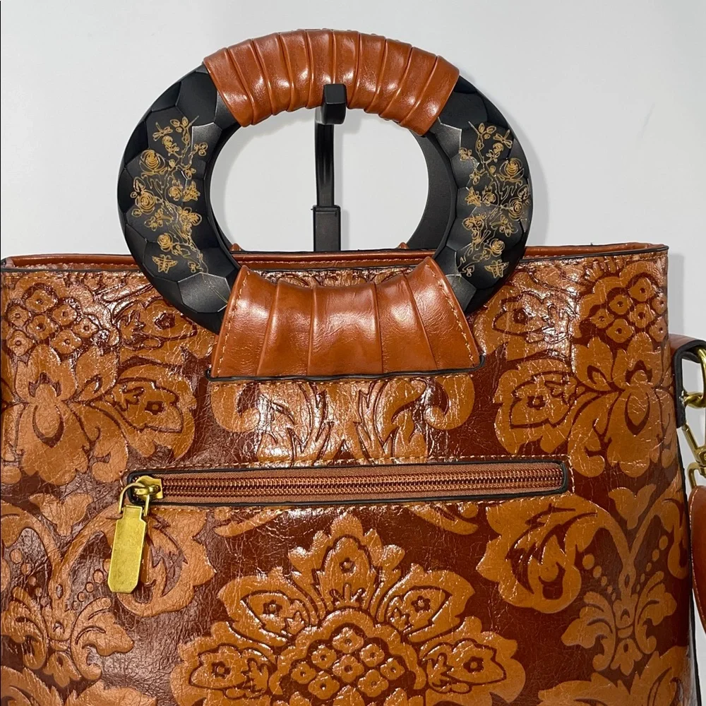 EMBOSSED PATTERN HANDBAG WITH SHOULDER STRAP FTL-03-119